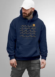 Neverless Hoodie Herren Print Minimalismus Wellen Sonne Meer Dunkelblau/Blau/Hellblau