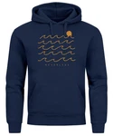 Neverless Hoodie Herren Print Minimalismus Wellen Sonne Meer Dunkelblau/Blau/Hellblau