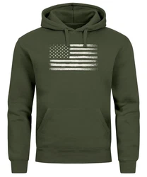 Neverless Hoodie Herren USA Flagge Print Retro Style Mnner Fashion Streetstyle Dunkelgrün
