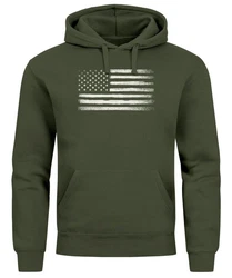 Neverless Hoodie Herren USA Flagge Print Retro Style Mnner Fashion Streetstyle Dunkelgrün