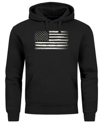 Neverless Hoodie Herren USA Flagge Print Retro Style Mnner Fashion Streetstyle Schwarz/Dunkelblau