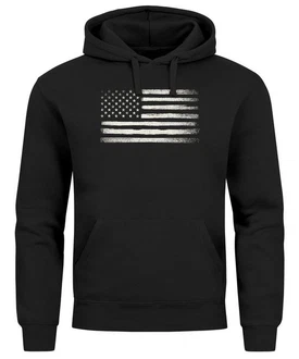 Neverless Hoodie Herren USA Flagge Print Retro Style Mnner Fashion Streetstyle Schwarz/Dunkelblau