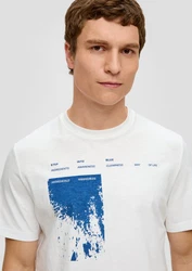 s.Oliver Kurzarmshirt T-Shirt mit Rundhalsausschnitt Artwork Weiß/Gelb