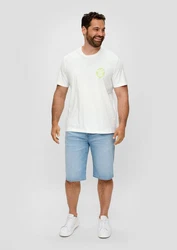 s.Oliver Kurzarmshirt mit Frontprint Artwork Weiß/Grün/Gelb/Creme