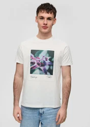 QS Kurzarmshirt T-Shirt mit Frontprint Weiß/Creme/Beige