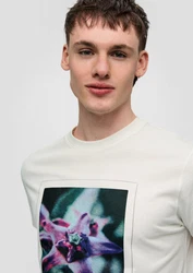 QS Kurzarmshirt T-Shirt mit Frontprint Weiß/Creme/Beige