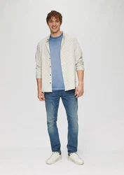 QS Kurzarmshirt Rundhalsausschnitt Garment Dye Grau/Blau/Hellblau