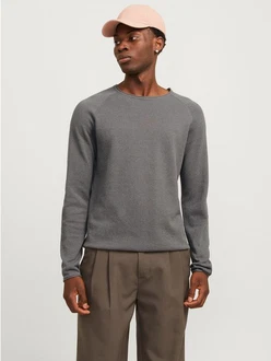 Jack & Jones Rundhalspullover JJEHILL KNIT CREW NECK NOOS Dunkelgrau/Grau/Hellgrau