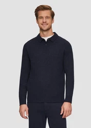 s.Oliver Strickpullover Softer Polo-Strickpullover Dunkelblau/Hellblau