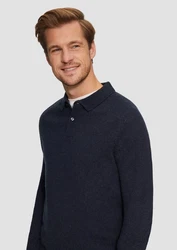 s.Oliver Strickpullover Softer Polo-Strickpullover Dunkelblau/Hellblau