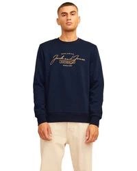 Jack & Jones Sweatshirt 2er-Pack Print Logo Pullover Dunkelblau/Grau/Blau
