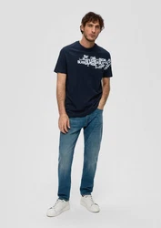s.Oliver Kurzarmshirt T-Shirt mit Rundhalsausschnitt Artwork Dunkelblau/Hellblau