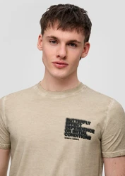 QS T-Shirt mit Frontprint Garment Dye Khaki/Beige
