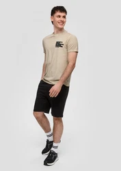 QS T-Shirt mit Frontprint Garment Dye Khaki/Beige