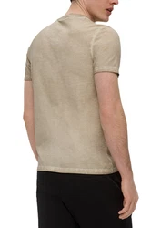 QS T-Shirt mit Frontprint Garment Dye Khaki/Beige