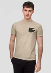 QS T-Shirt mit Frontprint Garment Dye Khaki/Beige