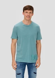 s.Oliver Kurzarmshirt T-Shirt mit Label-Print Grün/Hellblau/Türkis/Blau
