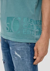 s.Oliver Kurzarmshirt T-Shirt mit Label-Print Grün/Hellblau/Türkis/Blau