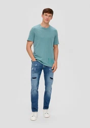 s.Oliver Kurzarmshirt T-Shirt mit Label-Print Grün/Hellblau/Türkis/Blau