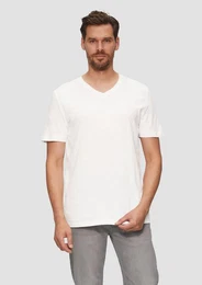 Kurzarmshirt Baumwollshirt mit V-Ausschnitt und Flammgarnstruktur