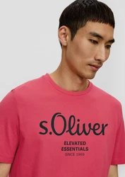 s.Oliver Kurzarmshirt T-Shirt Label-Print Artwork Rosa/Braun