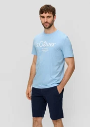 s.Oliver Kurzarmshirt T-Shirt Label-Print Artwork Dunkelrot/Hellblau