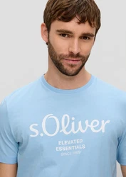 s.Oliver Kurzarmshirt T-Shirt Label-Print Artwork Dunkelrot/Hellblau