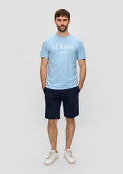 s.Oliver Kurzarmshirt T-Shirt Label-Print Artwork Dunkelrot/Hellblau