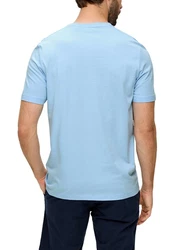 s.Oliver Kurzarmshirt T-Shirt Label-Print Artwork Dunkelrot/Hellblau
