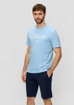 s.Oliver Kurzarmshirt T-Shirt Label-Print Artwork Dunkelrot/Hellblau