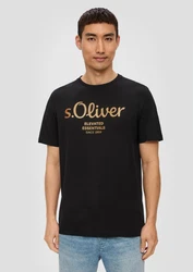 s.Oliver Kurzarmshirt T-Shirt Label-Print Artwork Braun/Silber/Schwarz/Dunkelrot
