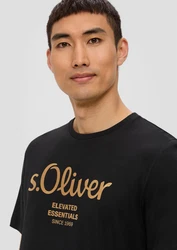 s.Oliver Kurzarmshirt T-Shirt Label-Print Artwork Braun/Silber/Schwarz/Dunkelrot