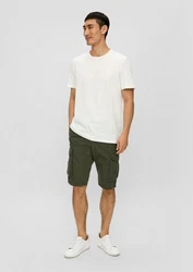 s.Oliver Kurzarmshirt T-Shirt mit Flammgarn-Struktur und Logo-Print Khaki/Weiß/Creme