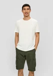 s.Oliver Kurzarmshirt T-Shirt mit Flammgarn-Struktur und Logo-Print Khaki/Weiß/Creme