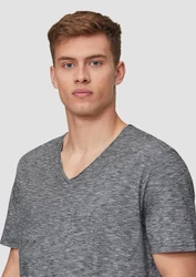 QS Kurzarmshirt T-Shirt mit V-Ausschnitt und Logo-Detail Dunkelgrau/Grau/Hellgrau/Dunkelblau