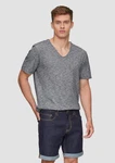QS Kurzarmshirt T-Shirt mit V-Ausschnitt und Logo-Detail Dunkelgrau/Grau/Hellgrau/Dunkelblau