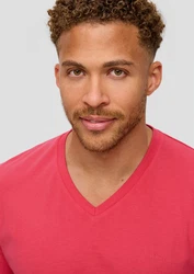 s.Oliver Kurzarmshirt mit V-Ausschnitt Logo-Detail Rot/Rosa