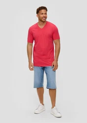 s.Oliver Kurzarmshirt mit V-Ausschnitt Logo-Detail Rot/Rosa