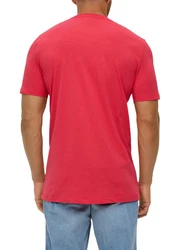 s.Oliver Kurzarmshirt mit V-Ausschnitt Logo-Detail Rot/Rosa