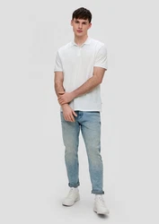 QS Kurzarmshirt Poloshirt Weiß/Creme/Grau