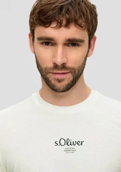 s.Oliver Kurzarmshirt T-Shirt mit Logo-Print Artwork Weiß/Grün/Khaki/Grau