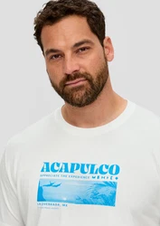 s.Oliver Kurzarmshirt T-Shirt mit Frontprint Weiß/Creme/Türkis/Hellblau