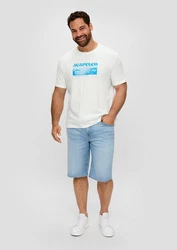 s.Oliver Kurzarmshirt T-Shirt mit Frontprint Weiß/Creme/Türkis/Hellblau