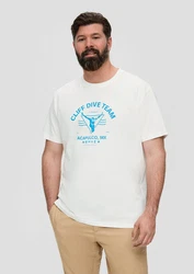 s.Oliver Kurzarmshirt T-Shirt mit Frontprint Blau/Türkis/Creme/Weiß/Braun/Hellblau