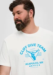 s.Oliver Kurzarmshirt T-Shirt mit Frontprint Blau/Türkis/Creme/Weiß/Braun/Hellblau