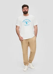 s.Oliver Kurzarmshirt T-Shirt mit Frontprint Blau/Türkis/Creme/Weiß/Braun/Hellblau