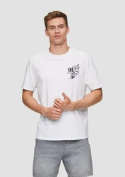 QS Kurzarmshirt mit Brustprint Weiß/Rosa/Creme