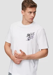 QS Kurzarmshirt mit Brustprint Weiß/Rosa/Creme