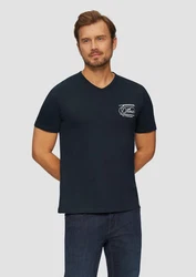 s.Oliver Kurzarmshirt T-Shirt mit Logostickerei Dunkelblau/Grau/Blau/Hellblau