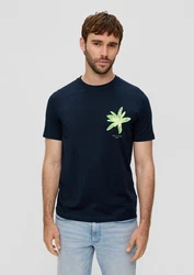 s.Oliver Kurzarmshirt T-Shirt mit Crew Neck und Frontprint Artwork Dunkelblau/Blau/Türkis/Grün